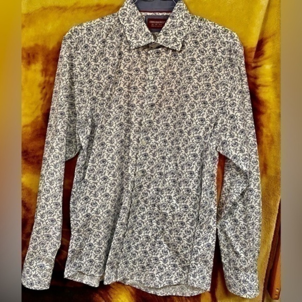 CONSEQUENCE WHITE/WITH BLACK PRINTED MANS SHIRT SIZE LARGE